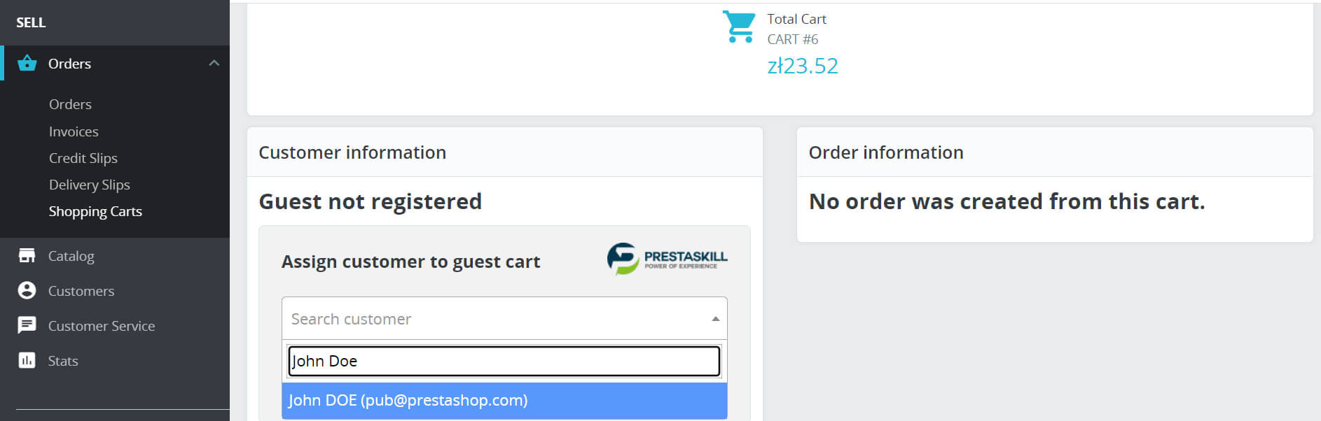 How to assign an unregistered visitor's abandoned cart to a customer in Prestashop 1.7?